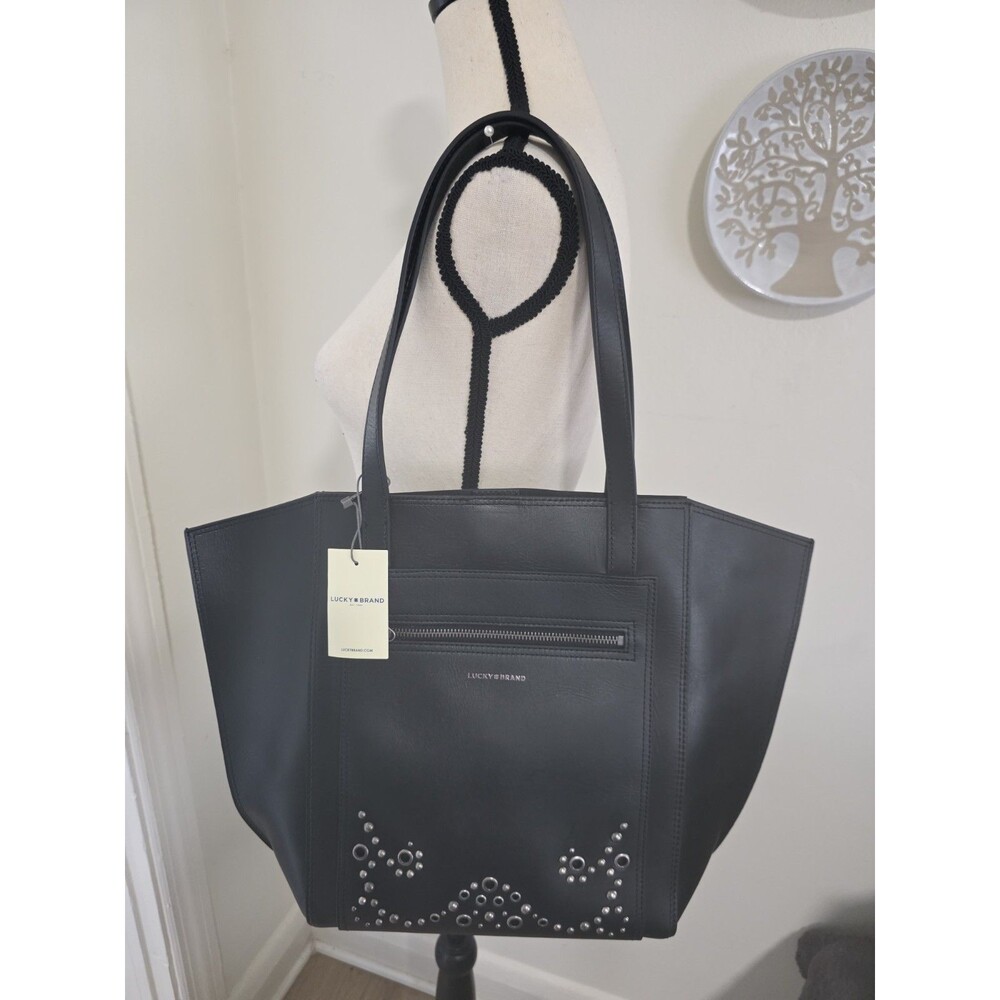 Brand New LUCKY BRAND Maya Black Napa Studded Leather XL Tote Bag  Msrp$248 NwT